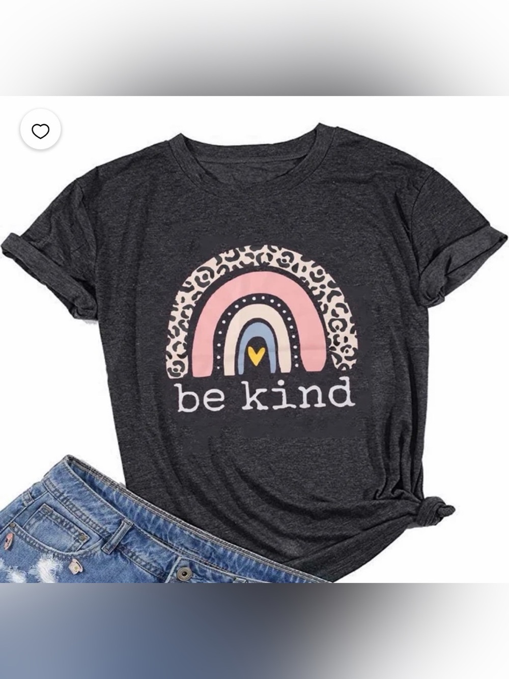 Women’s 'Be Kind' Graphic Tee - Charcoal with Pink Rainbow